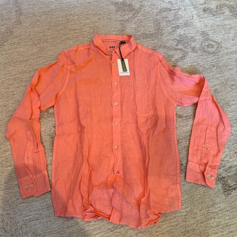 Funky Buddha Men's Button-Up Shirt Size S Orange Tropical Resort Long
